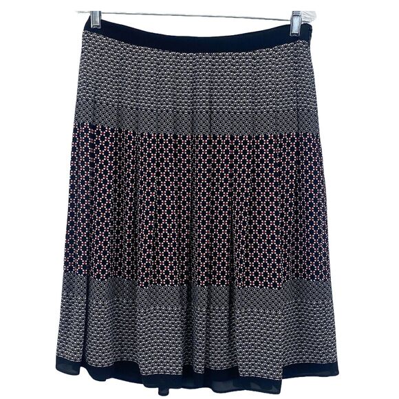 Talbots Long Pleated Full Skirt Geometric Print Lined Side Zip Black Red Size 6 - Picture 1 of 10